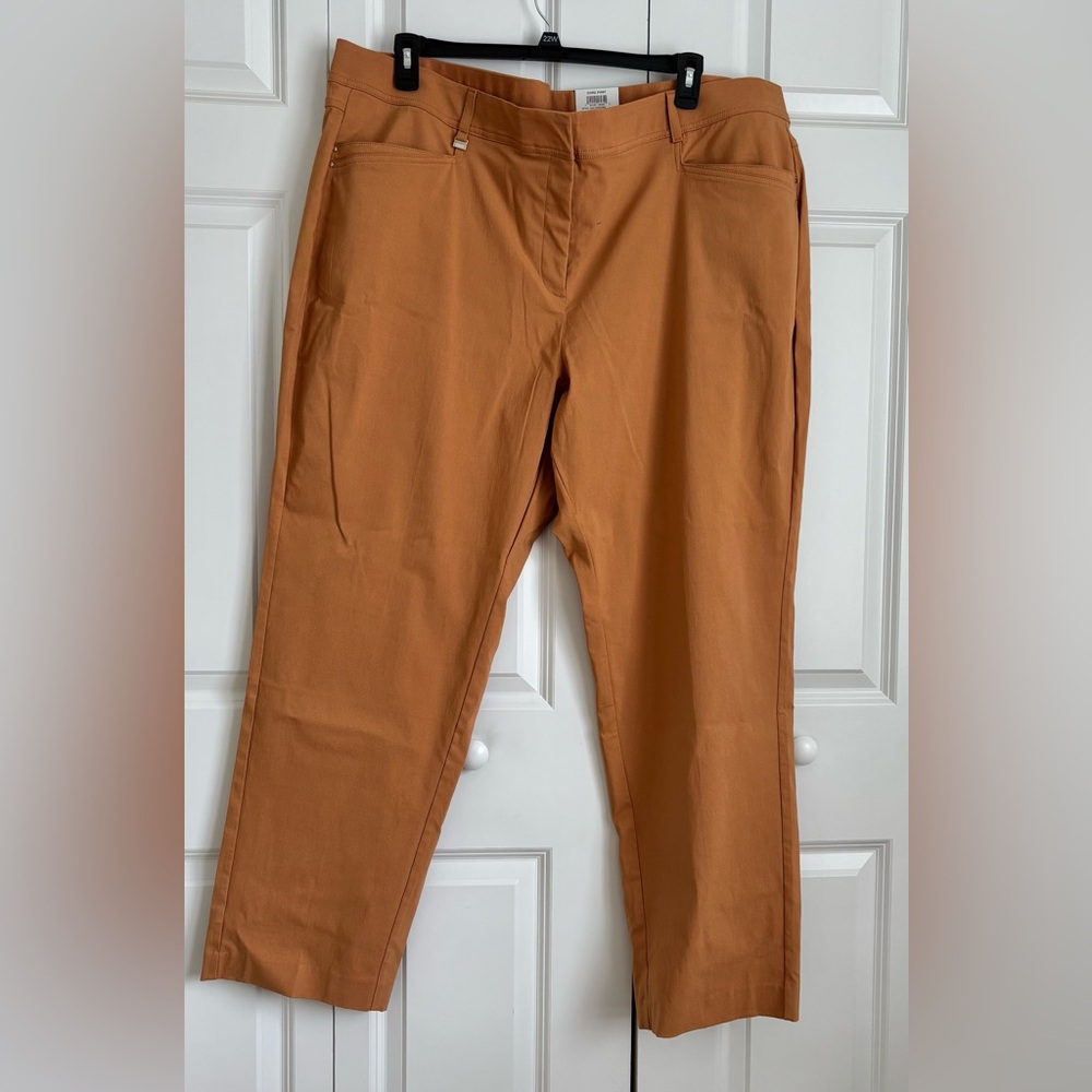 JM Collection Women's Plus Size 26W Tummy Control Slim-Leg Pants Brown Pockets